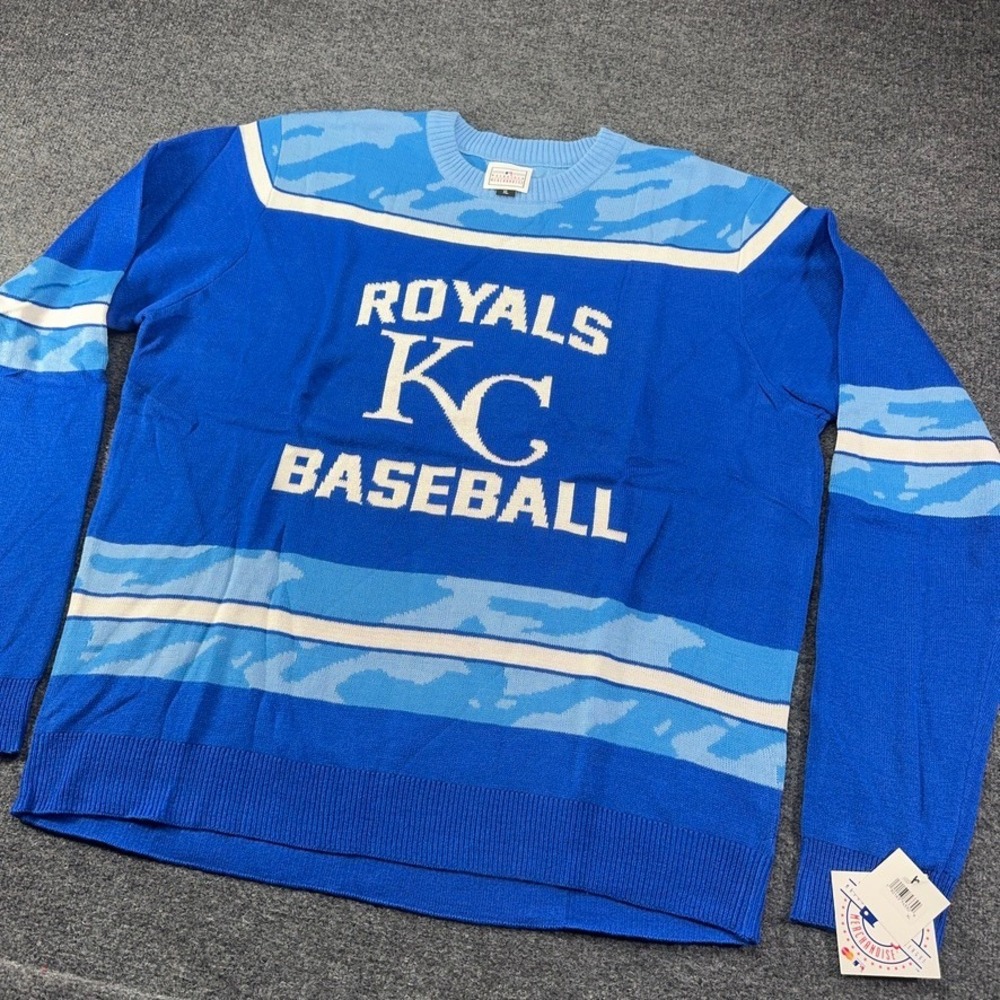 MLB Genuine Merchandise Kansas City Royals Baseball Camo Knit Sweater XL Blue